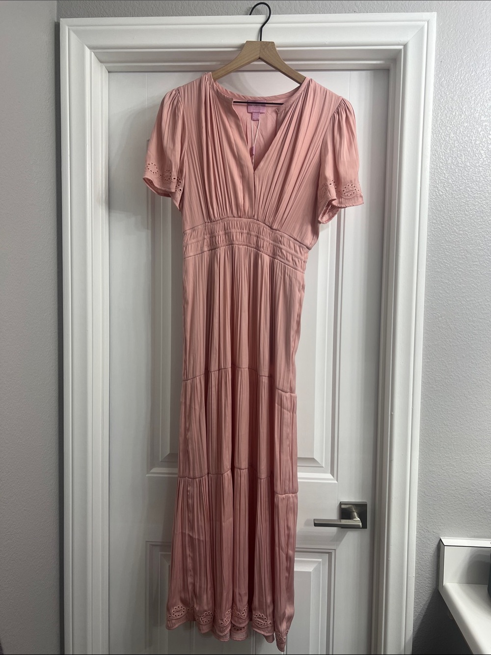 Muse Dusty Rose V-Neck Eyelet Sleeve Maxi Dress
